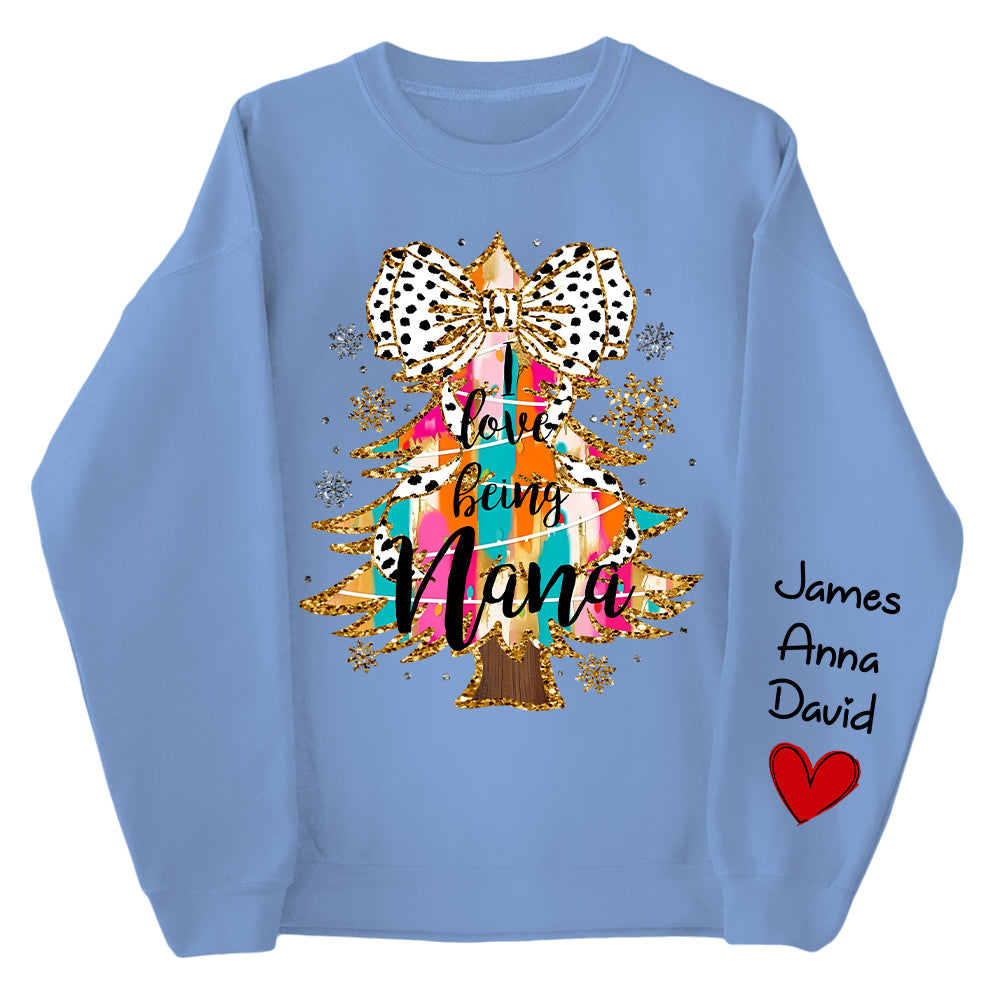 Personalized Colorful Coquette Christmas Tree I Love Being Nana Shirt