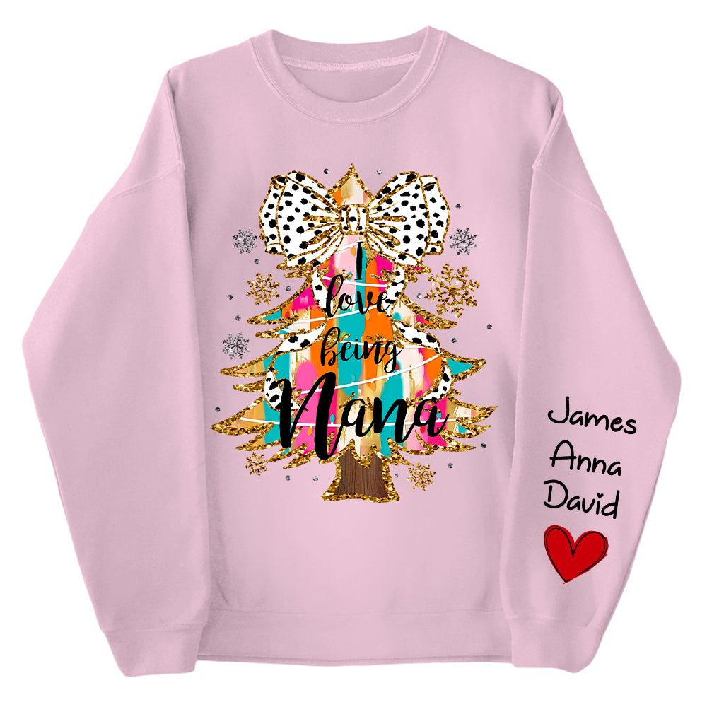 Personalized Colorful Coquette Christmas Tree I Love Being Nana Shirt