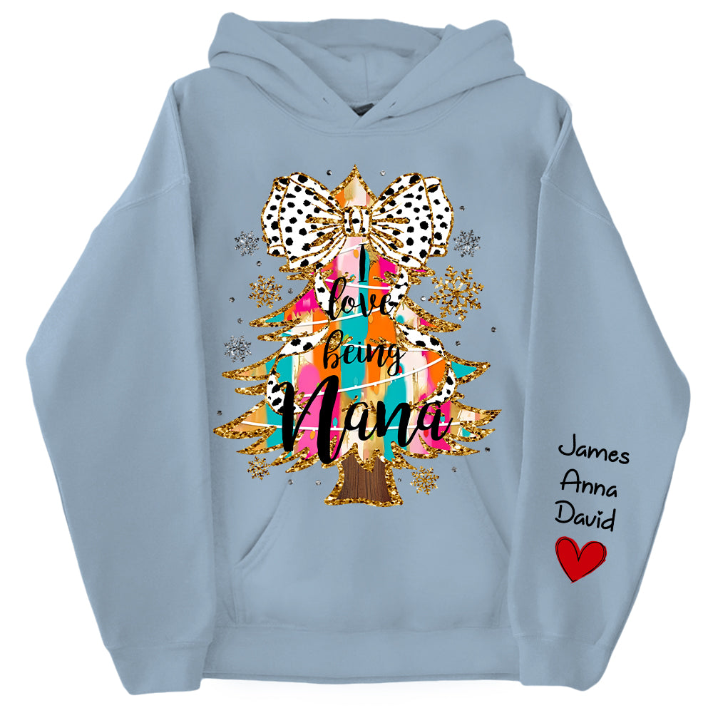 Personalized Colorful Coquette Christmas Tree I Love Being Nana Shirt