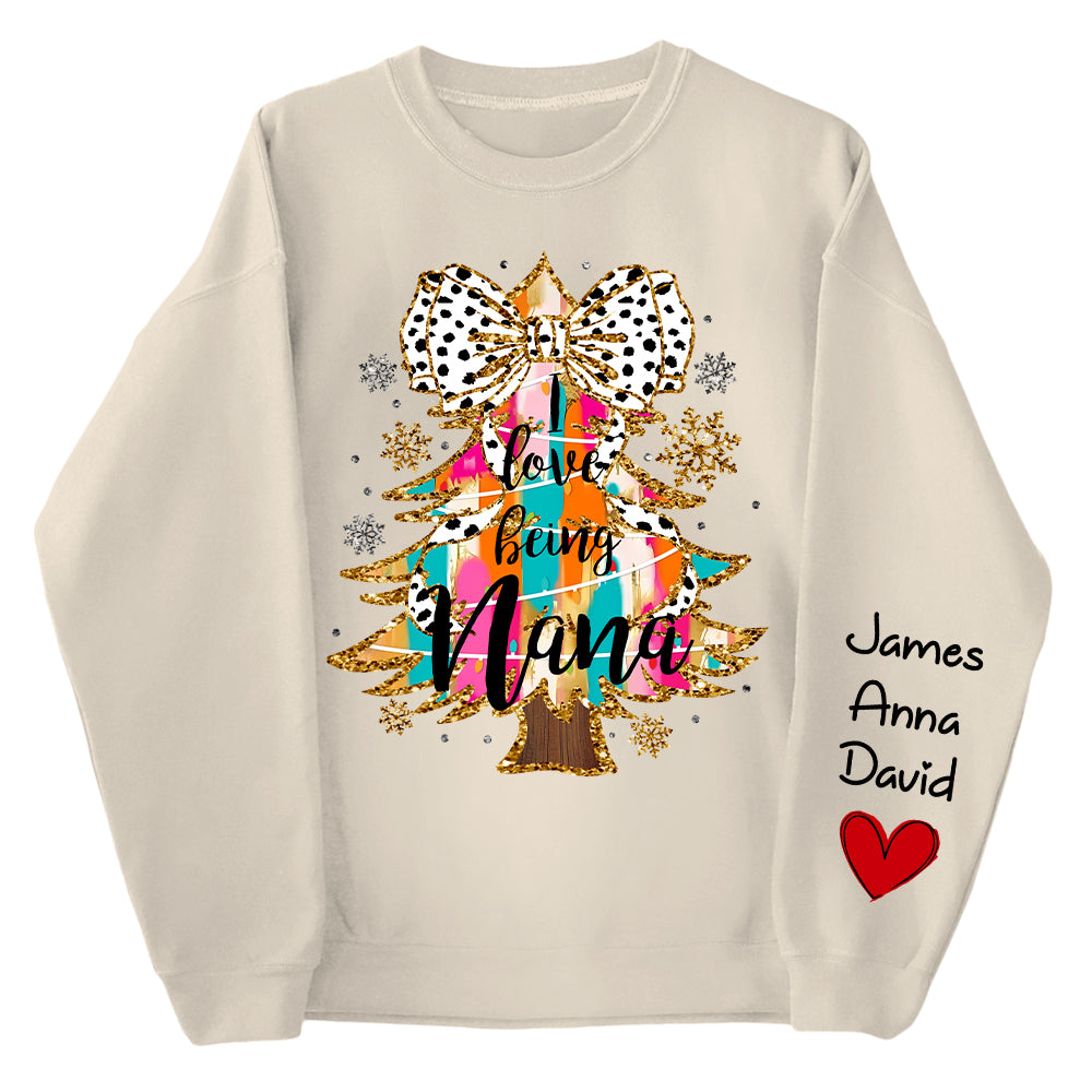 Personalized Colorful Coquette Christmas Tree I Love Being Nana Shirt