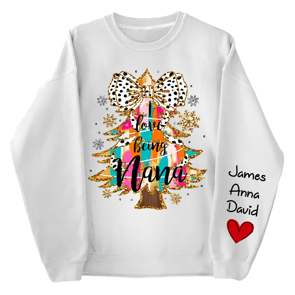 Personalized Colorful Coquette Christmas Tree I Love Being Nana Shirt