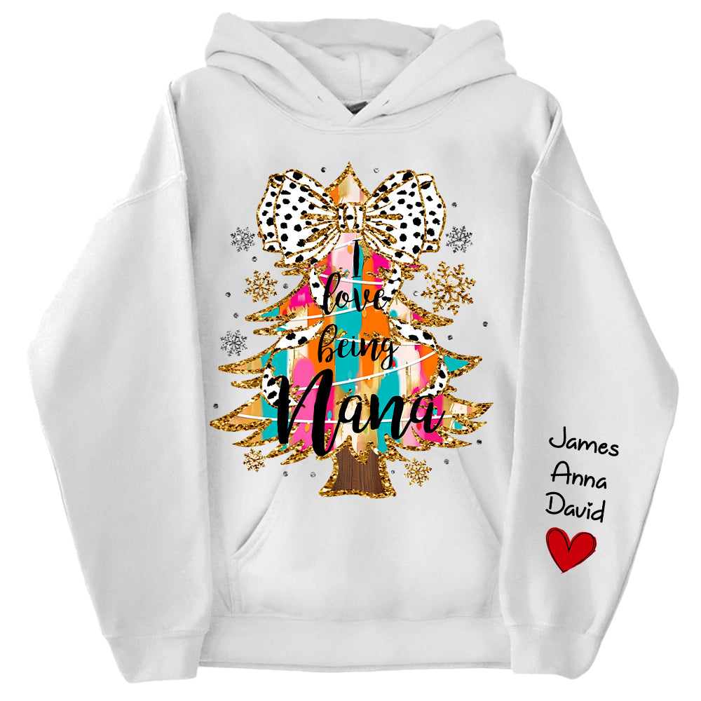 Personalized Colorful Coquette Christmas Tree I Love Being Nana Shirt