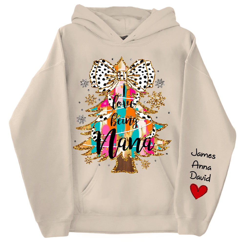 Personalized Colorful Coquette Christmas Tree I Love Being Nana Shirt