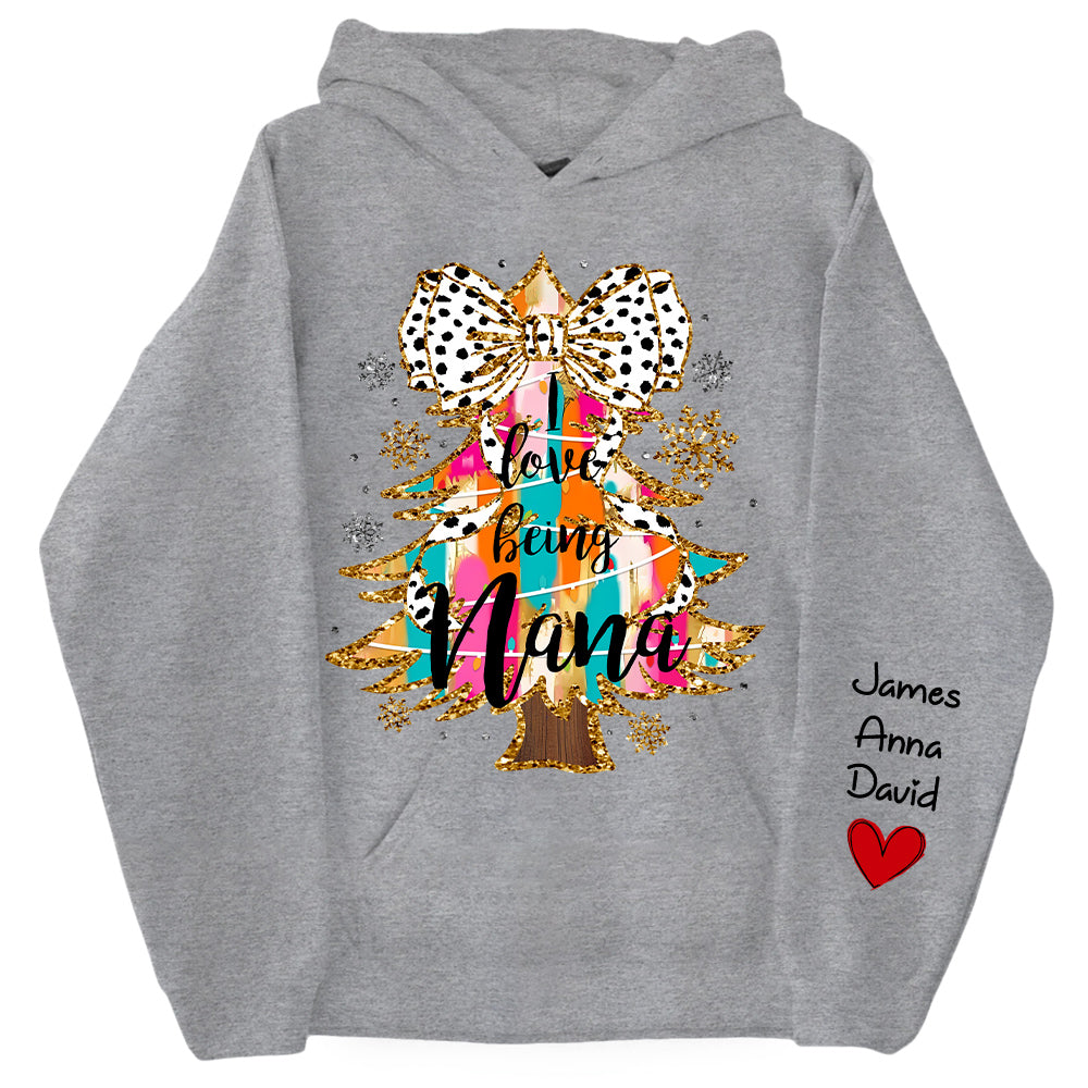 Personalized Colorful Coquette Christmas Tree I Love Being Nana Shirt