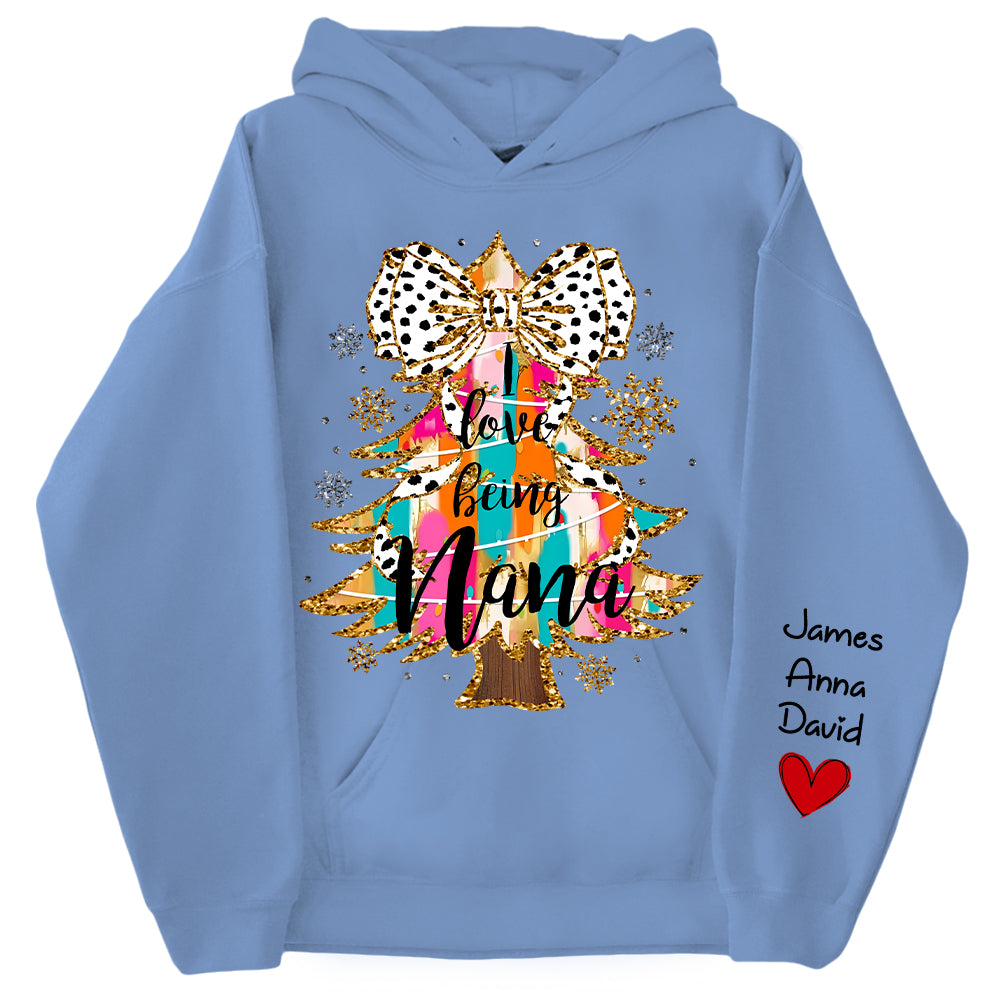 Personalized Colorful Coquette Christmas Tree I Love Being Nana Shirt