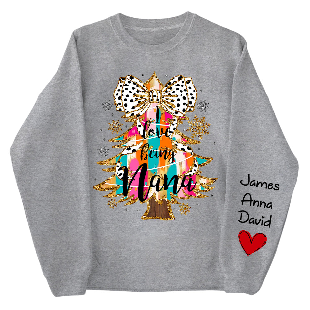 Personalized Colorful Coquette Christmas Tree I Love Being Nana Shirt
