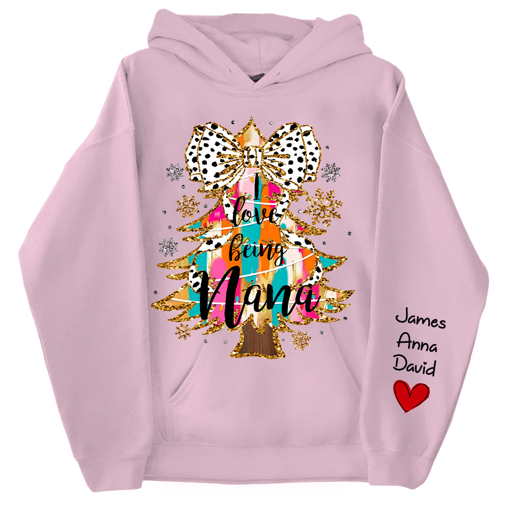 Personalized Colorful Coquette Christmas Tree I Love Being Nana Shirt