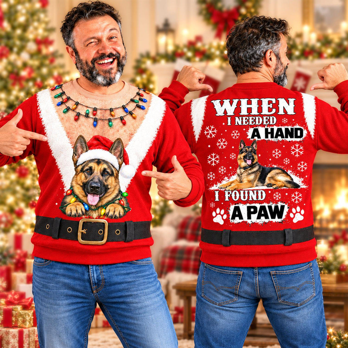 Personalized Funny Christmas All Over Print Shirts, When I Needed A Hand I Found A Paw, Custom Photo Dog Shirt Gift For Dog Lovers T1807 Hv01