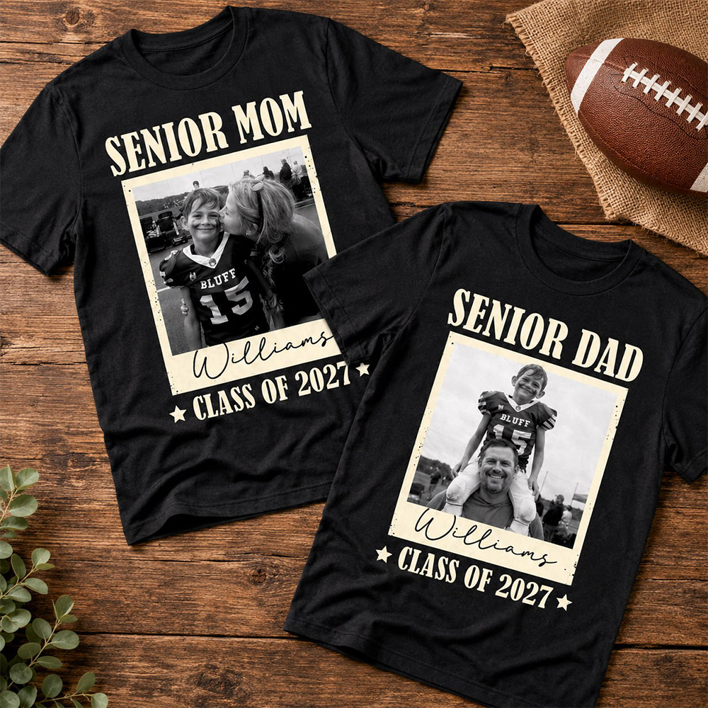 Senior Football Mom - Personalized Shirt For Football Mom Grandma Custom Football Player Photo NA04