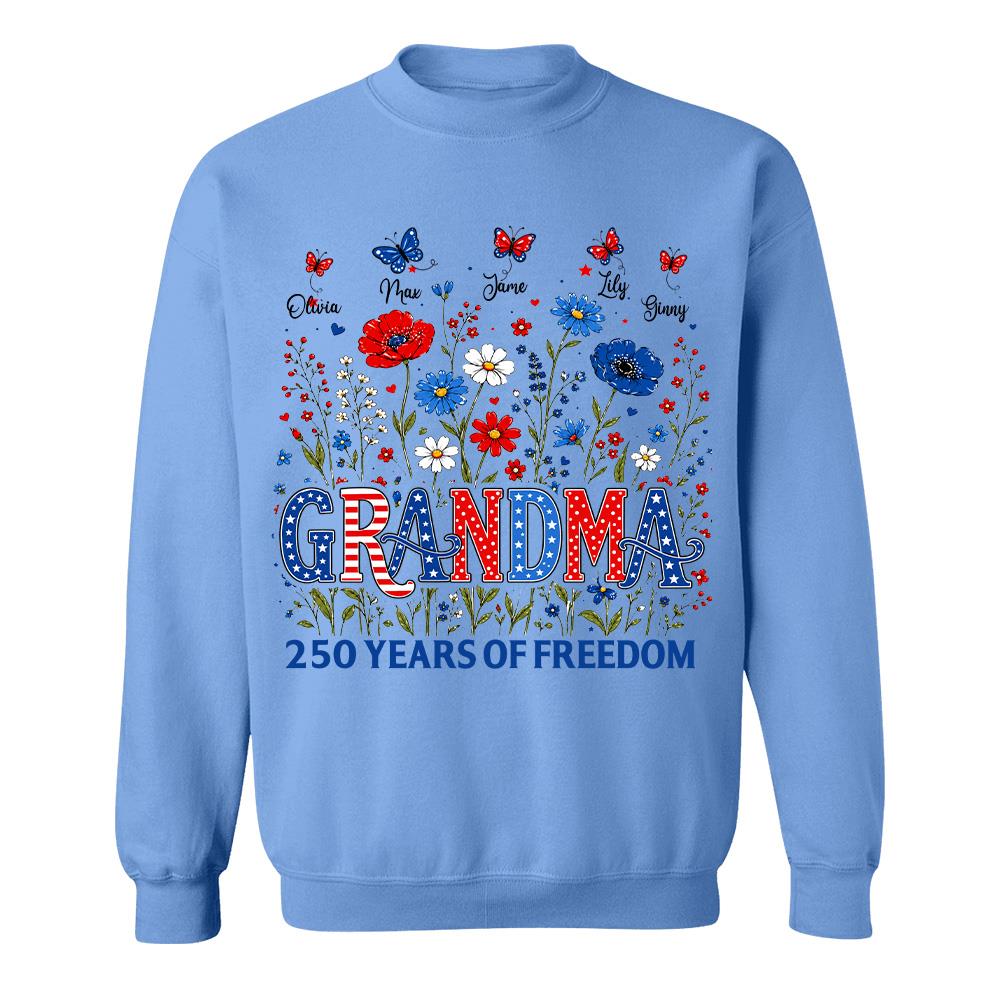 Personalized Grandma Shirt USA 250th Anniversary, Boho Floral Patriotic Tee, Custom Names Gift For Grandma Na02 Hv01