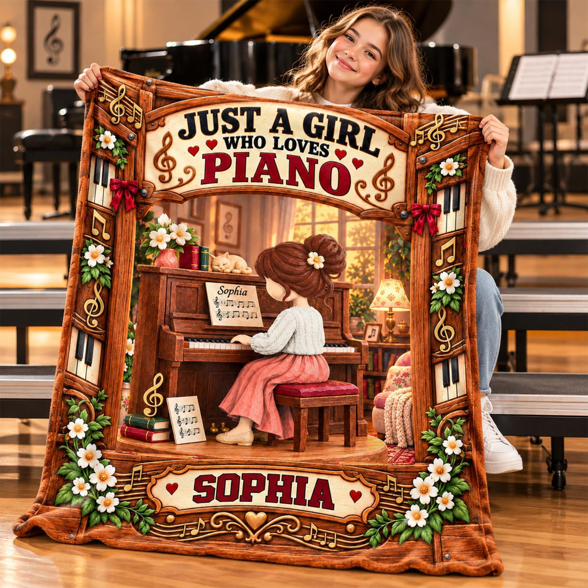Just A Girl Who Loves Piano, Personalized Piano Blanket, Custom Name Gift, Gift For Piano Players Piano Lover MI209 Hv01 KL07