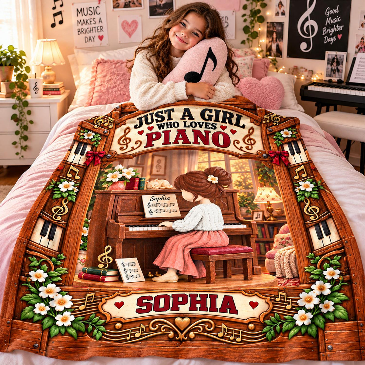 Just A Girl Who Loves Piano, Personalized Piano Blanket, Custom Name Gift, Gift For Piano Players Piano Lover MI209 Hv01 KL07