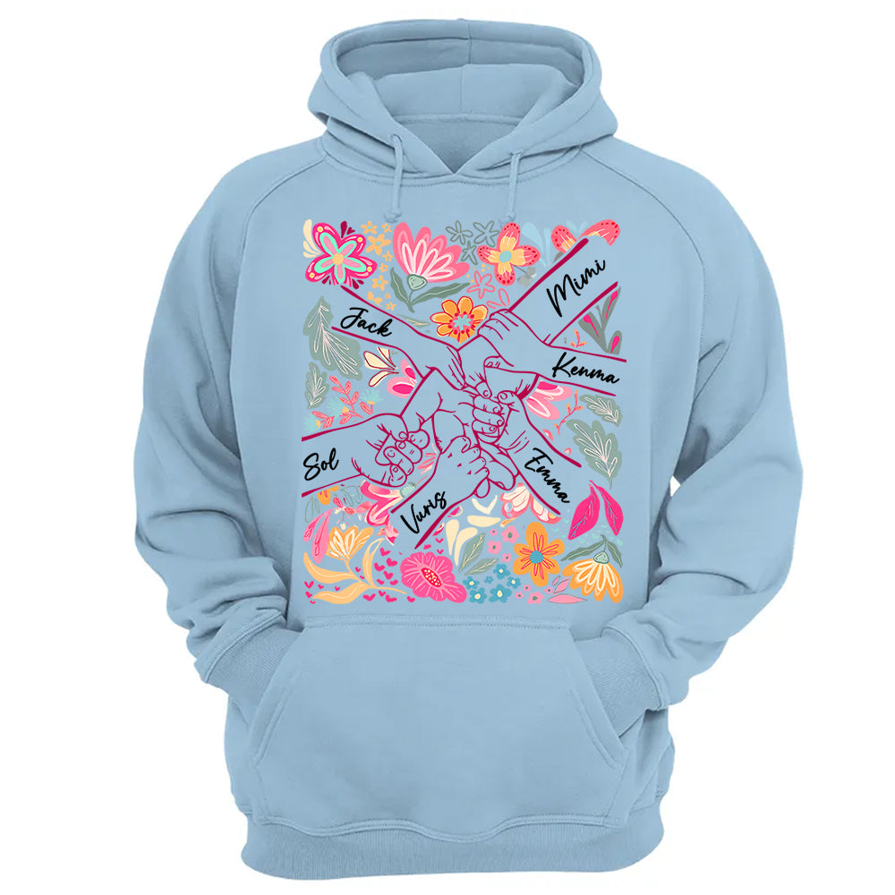 Personalized Hands Boho Floral Mom, Grandma and Childs Shirts - Mother's Day Mama Tee, Custom Name Hand Kid Names, Gift Best Mom Ever T24