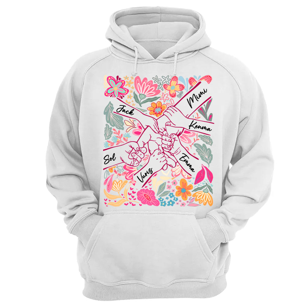 Personalized Hands Boho Floral Mom, Grandma and Childs Shirts - Mother's Day Mama Tee, Custom Name Hand Kid Names, Gift Best Mom Ever T24