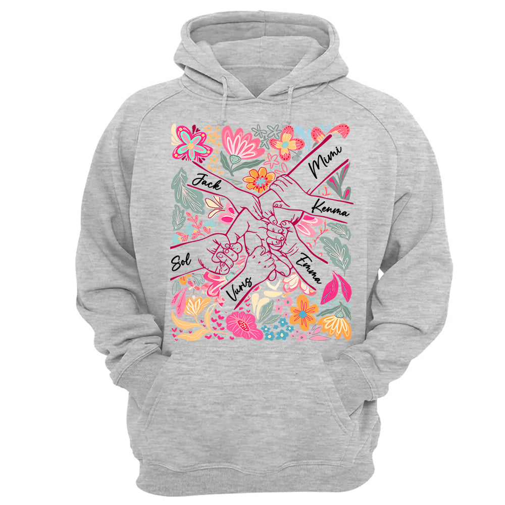 Personalized Hands Boho Floral Mom, Grandma and Childs Shirts - Mother's Day Mama Tee, Custom Name Hand Kid Names, Gift Best Mom Ever T24