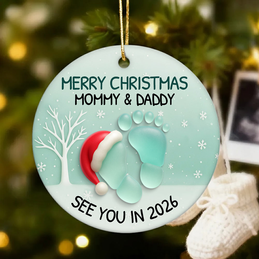 Baby Expecting See You In 2026 - Personalized 2-Layered Ceramic Christmas Ornament With Acrylic Pieces