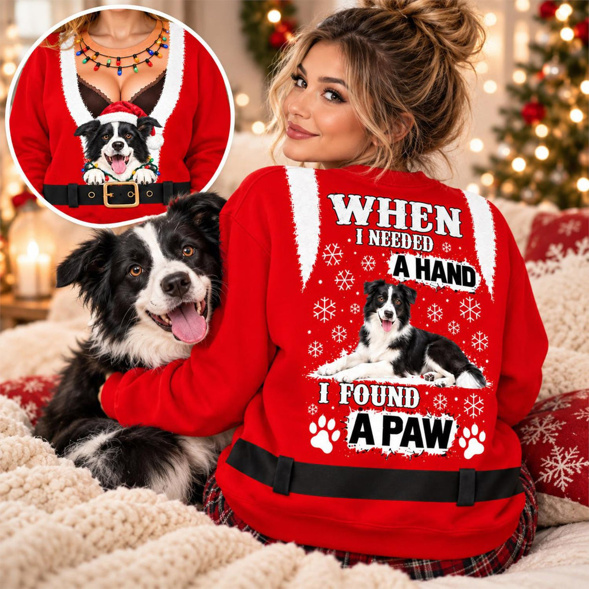 Personalized Funny Christmas All Over Print Shirts, When I Needed A Hand I Found A Paw, Custom Photo Dog Shirt Gift For Dog Lovers T1807 Hv01