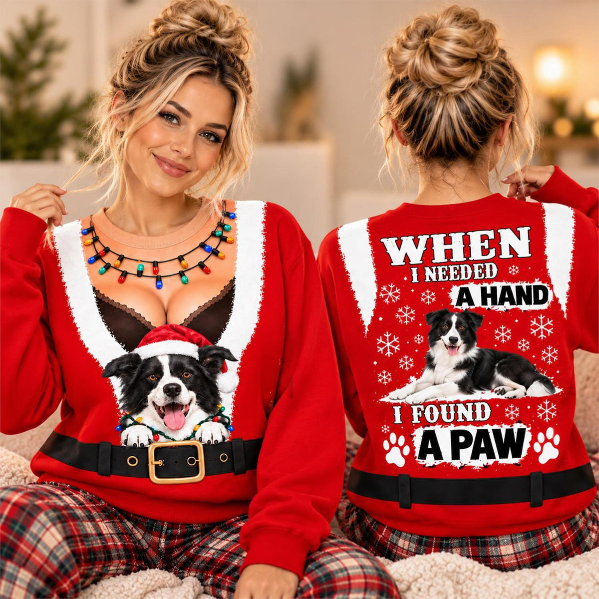 Personalized Funny Christmas All Over Print Shirts, When I Needed A Hand I Found A Paw, Custom Photo Dog Shirt Gift For Dog Lovers T1807 Hv01