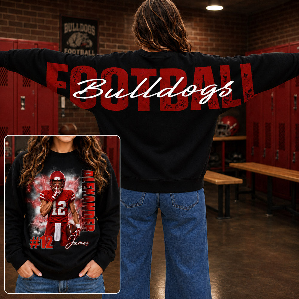 Custom Football Mom Sweatshirt With Picture And Number, Large Back Graphic Team Name L0411 Nh00