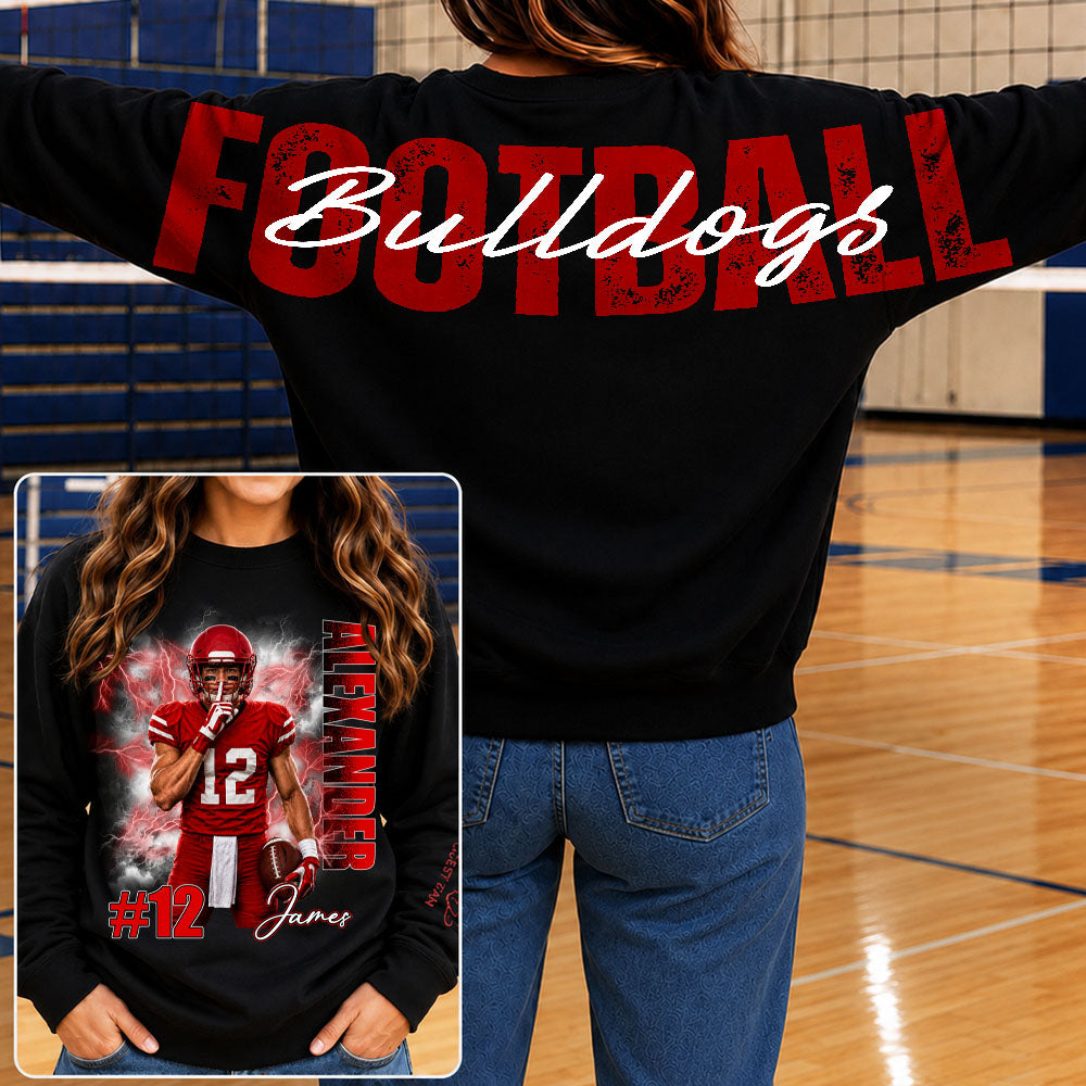 Custom Football Mom Sweatshirt With Picture And Number, Large Back Graphic Team Name L0411 Nh00