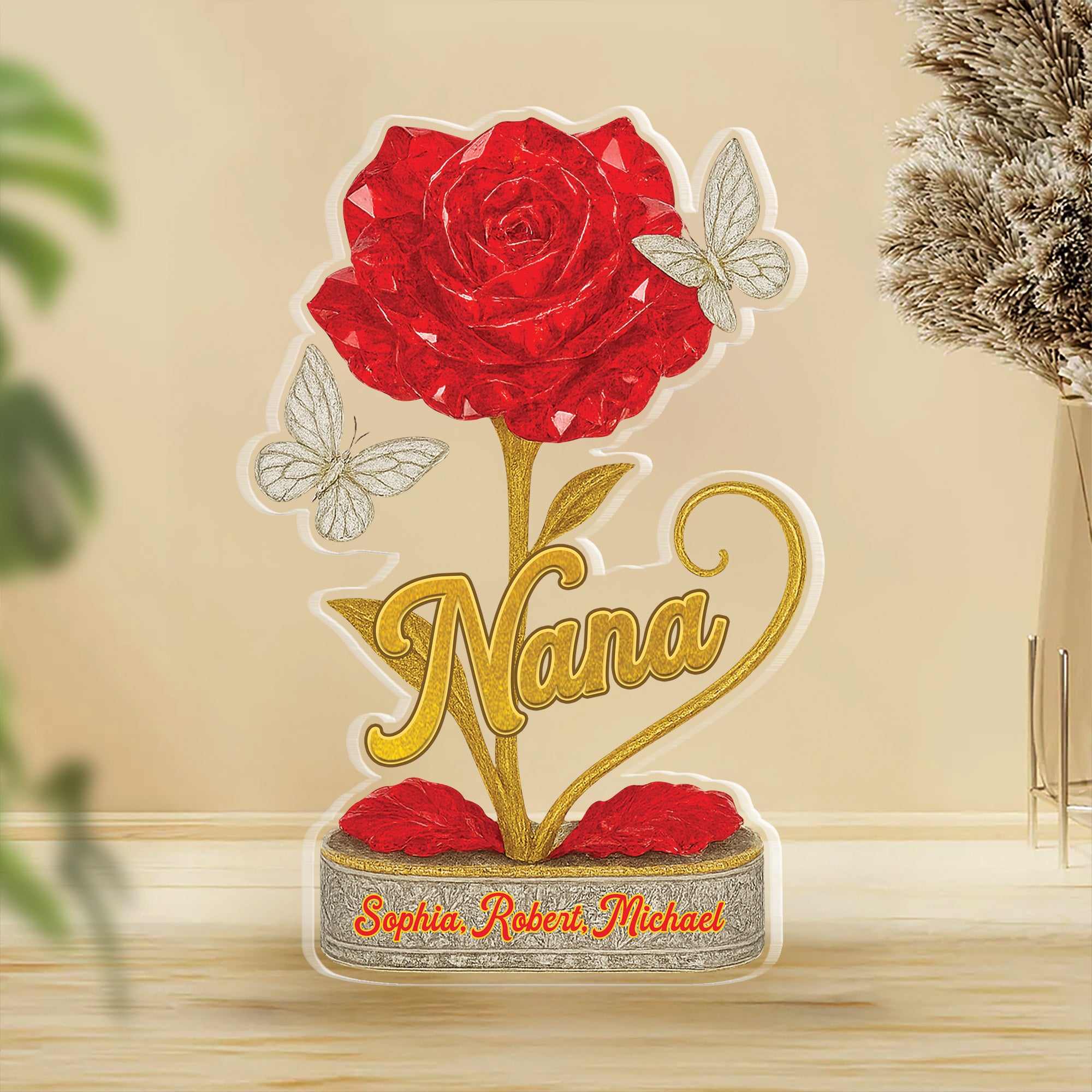 Grandma We Love You Flower -Personalized Custom Shape Acrylic Block Plaque Flowers Gifts for Mom Tu20