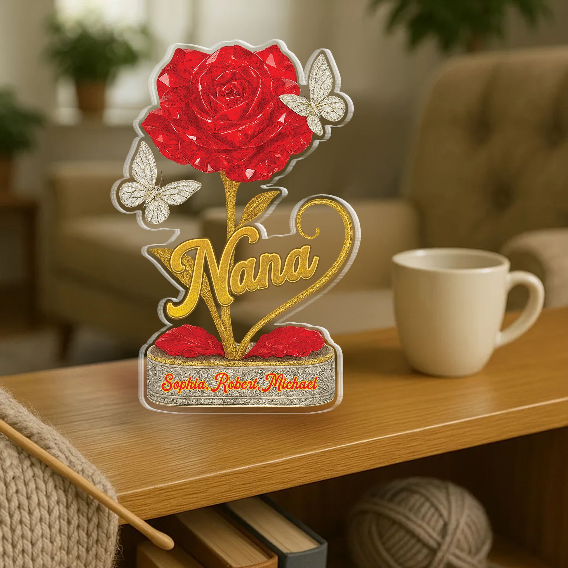 Grandma We Love You Flower -Personalized Custom Shape Acrylic Block Plaque Flowers Gifts for Mom Tu20