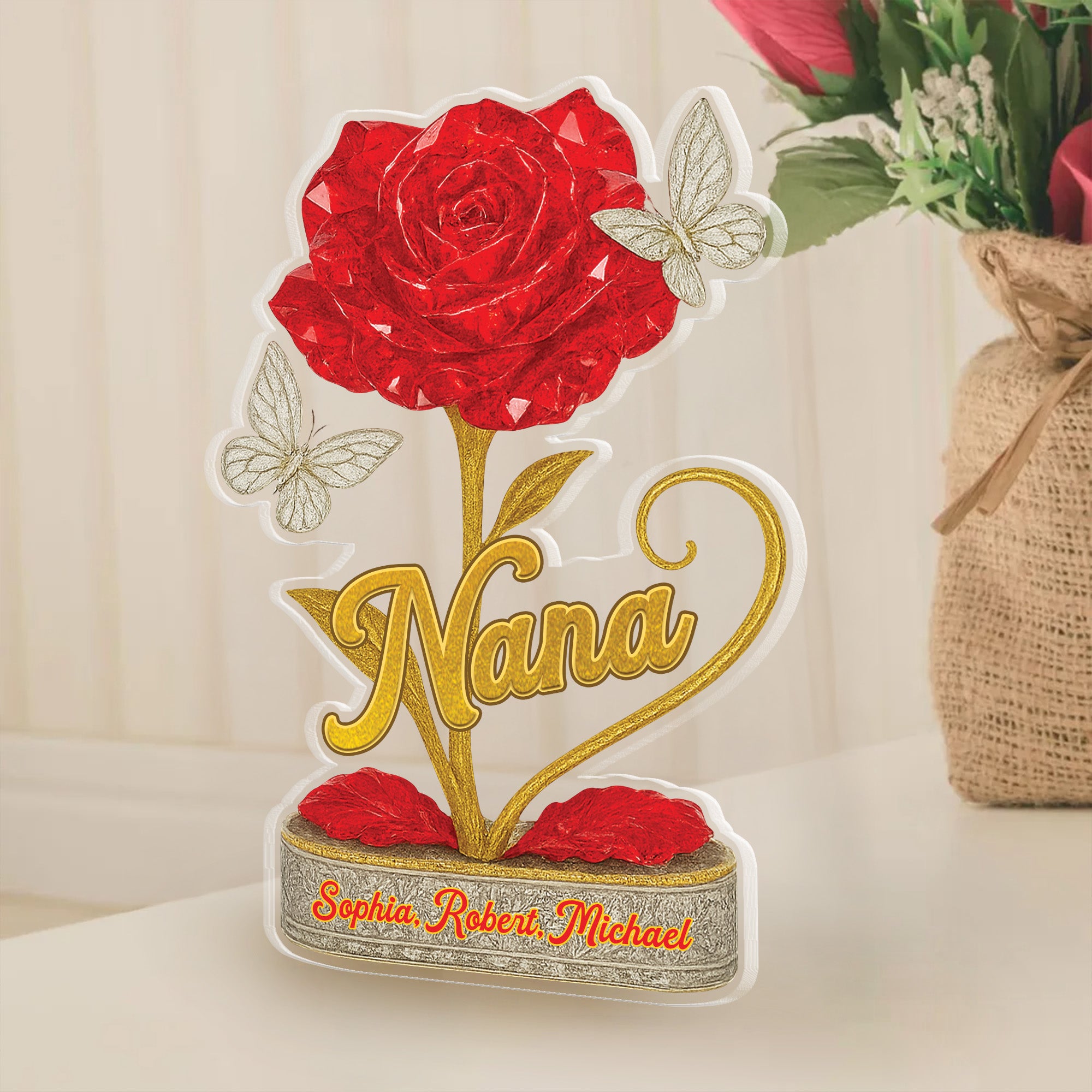 Grandma We Love You Flower -Personalized Custom Shape Acrylic Block Plaque Flowers Gifts for Mom Tu20