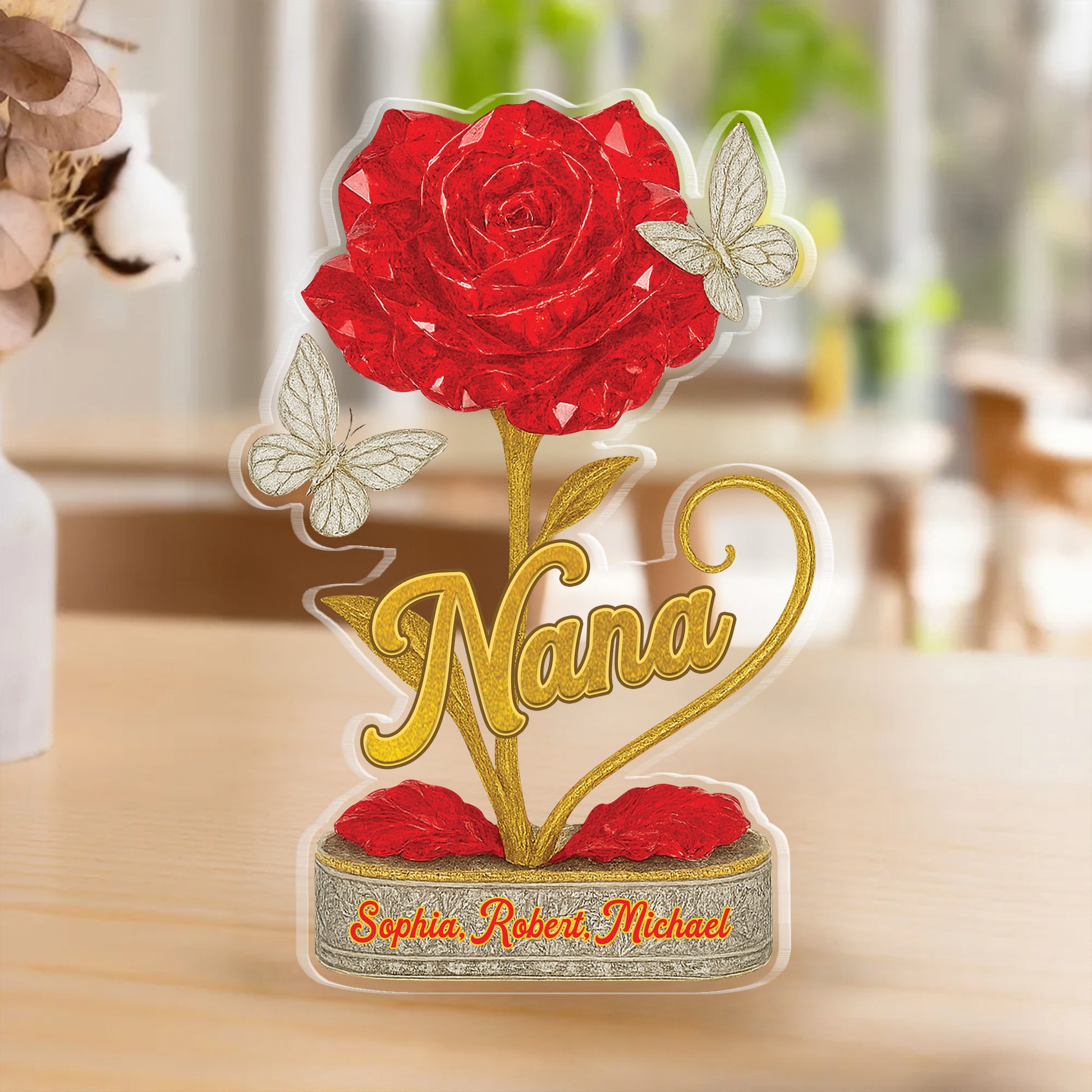 Grandma We Love You Flower -Personalized Custom Shape Acrylic Block Plaque Flowers Gifts for Mom Tu20