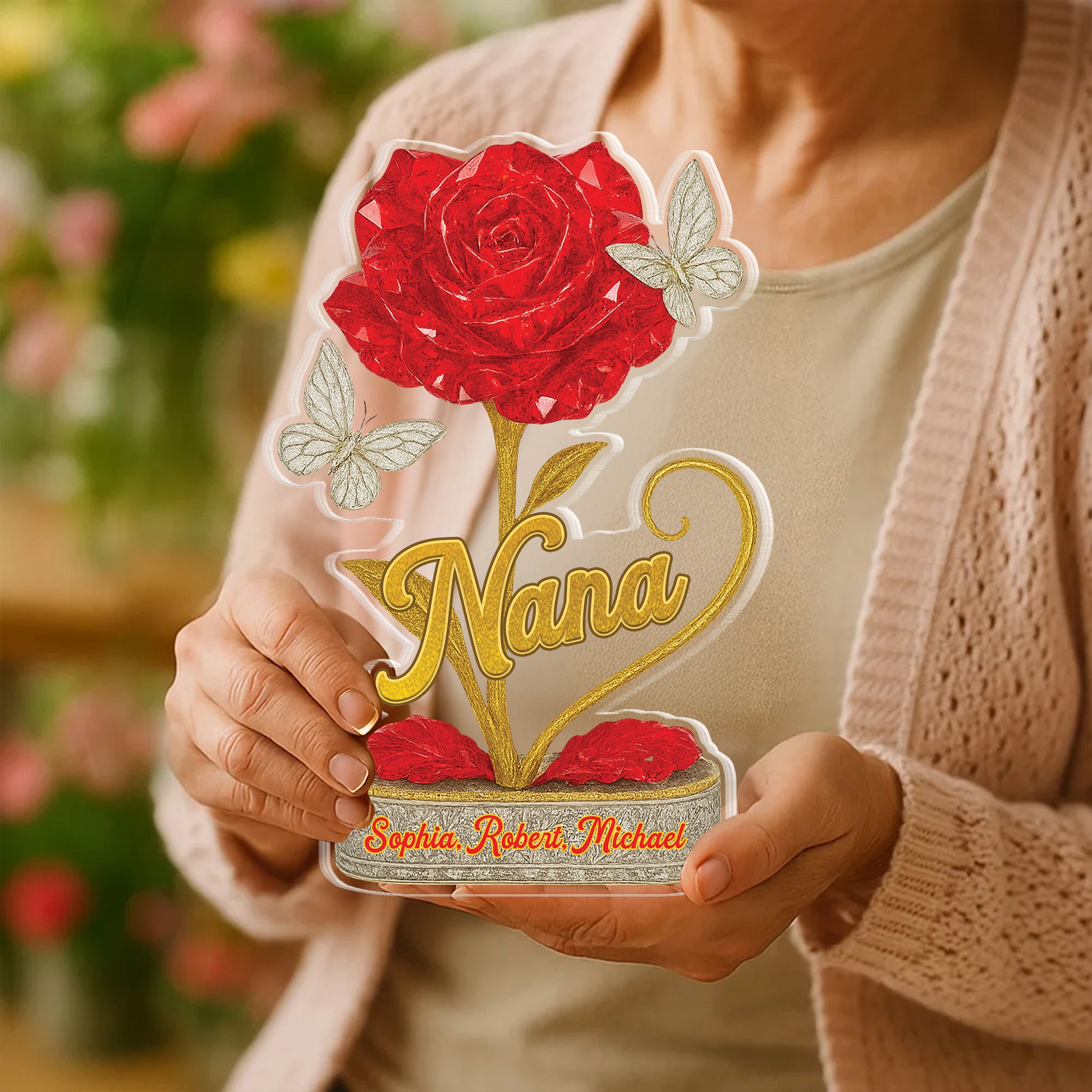 Grandma We Love You Flower -Personalized Custom Shape Acrylic Block Plaque Flowers Gifts for Mom Tu20