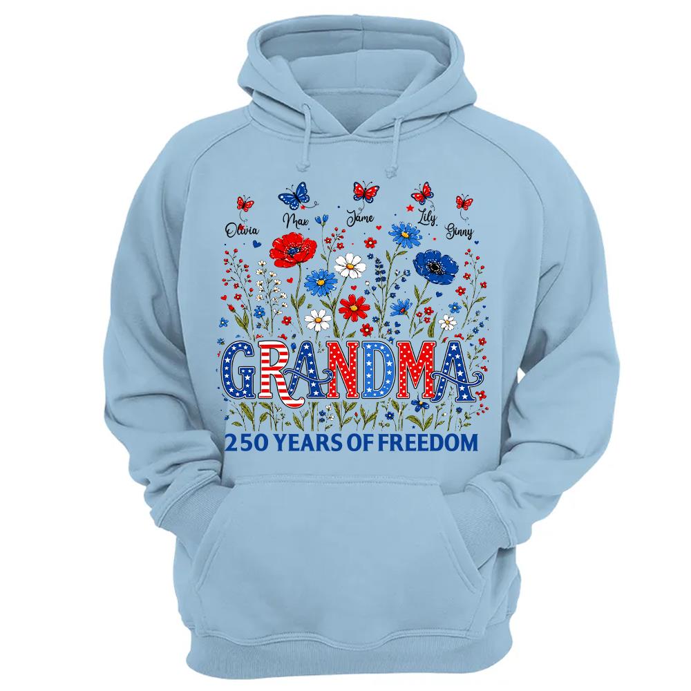 Personalized Grandma Shirt USA 250th Anniversary, Boho Floral Patriotic Tee, Custom Names Gift For Grandma Na02 Hv01