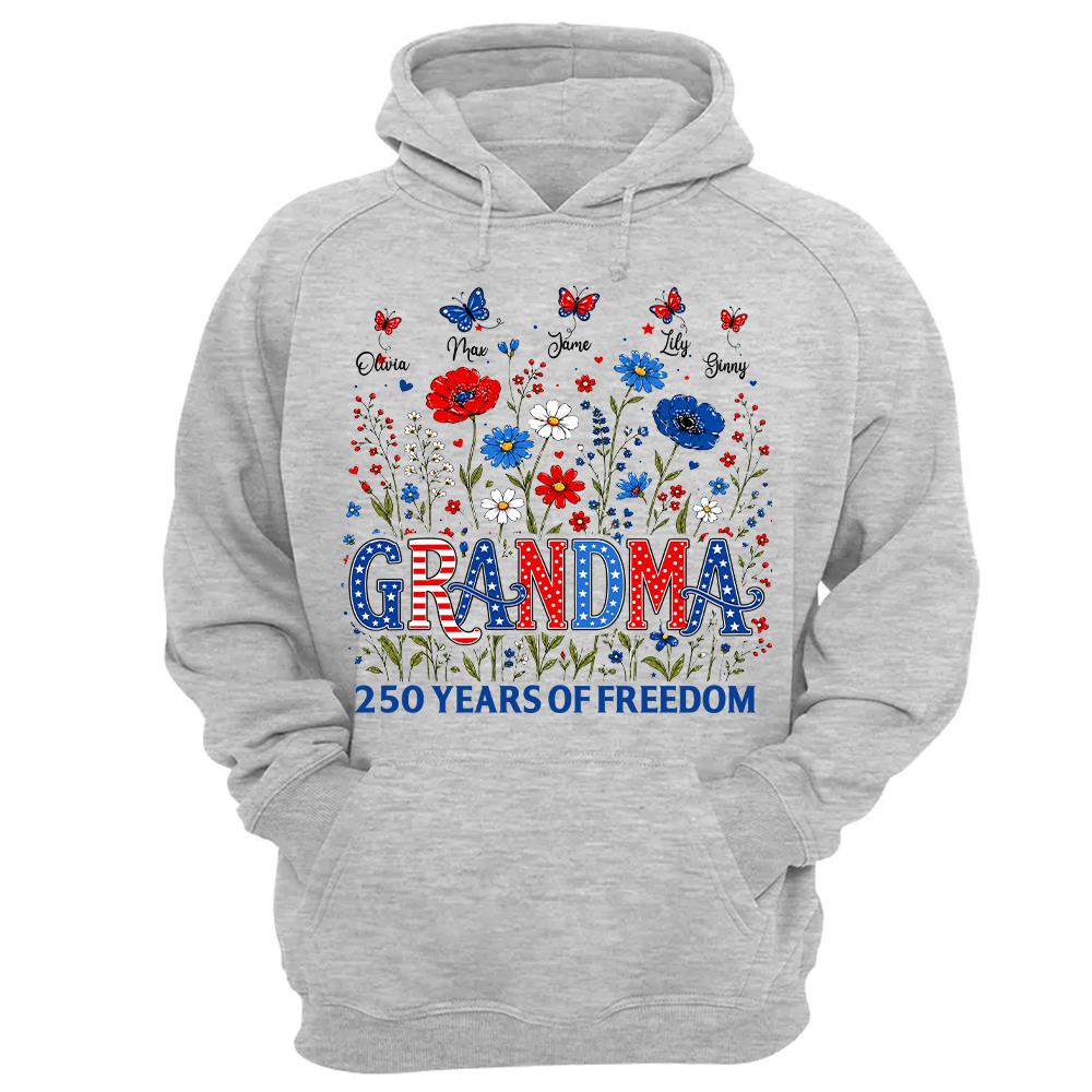 Personalized Grandma Shirt USA 250th Anniversary, Boho Floral Patriotic Tee, Custom Names Gift For Grandma Na02 Hv01