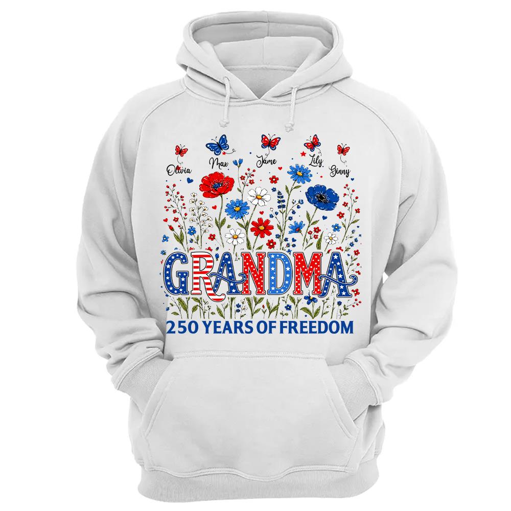 Personalized Grandma Shirt USA 250th Anniversary, Boho Floral Patriotic Tee, Custom Names Gift For Grandma Na02 Hv01