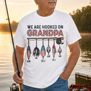 We Are Hooked On Grandpa Personalized Dad Grandpa Fishing Shirt, America 250th Anniversary, Father’s Day Gift for Grandpa Fisherman Na02 Hv01