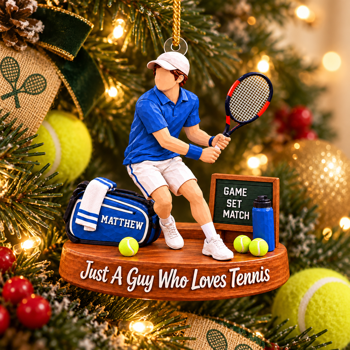 Custom Just A Guy Who Loves Tennis Acrylic Ornament, Unique Holiday Tree Decor, Tennis Player Gift L0411 VH01