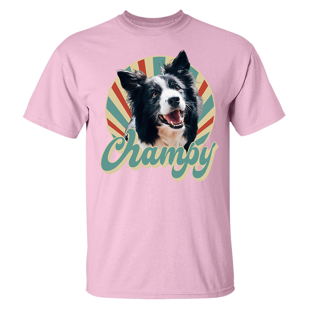 Custom Retro Pet Photo T-Shirt, Personalized Vintage Pet Portrait Tee with Name, Custom Dog or Cat Photo Gift, Christmas Gift Shirt Li29