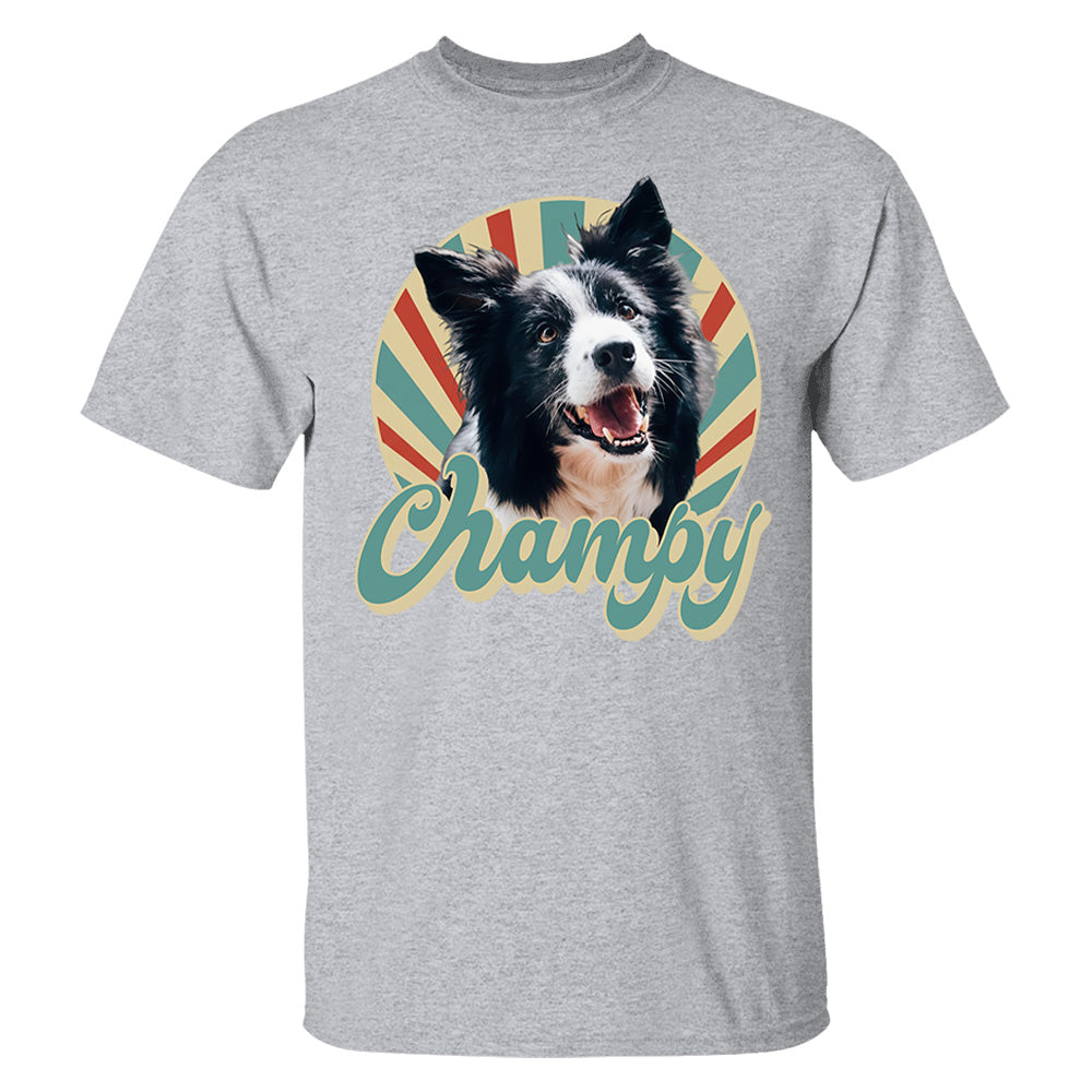 Custom Retro Pet Photo T-Shirt, Personalized Vintage Pet Portrait Tee with Name, Custom Dog or Cat Photo Gift, Christmas Gift Shirt Li29