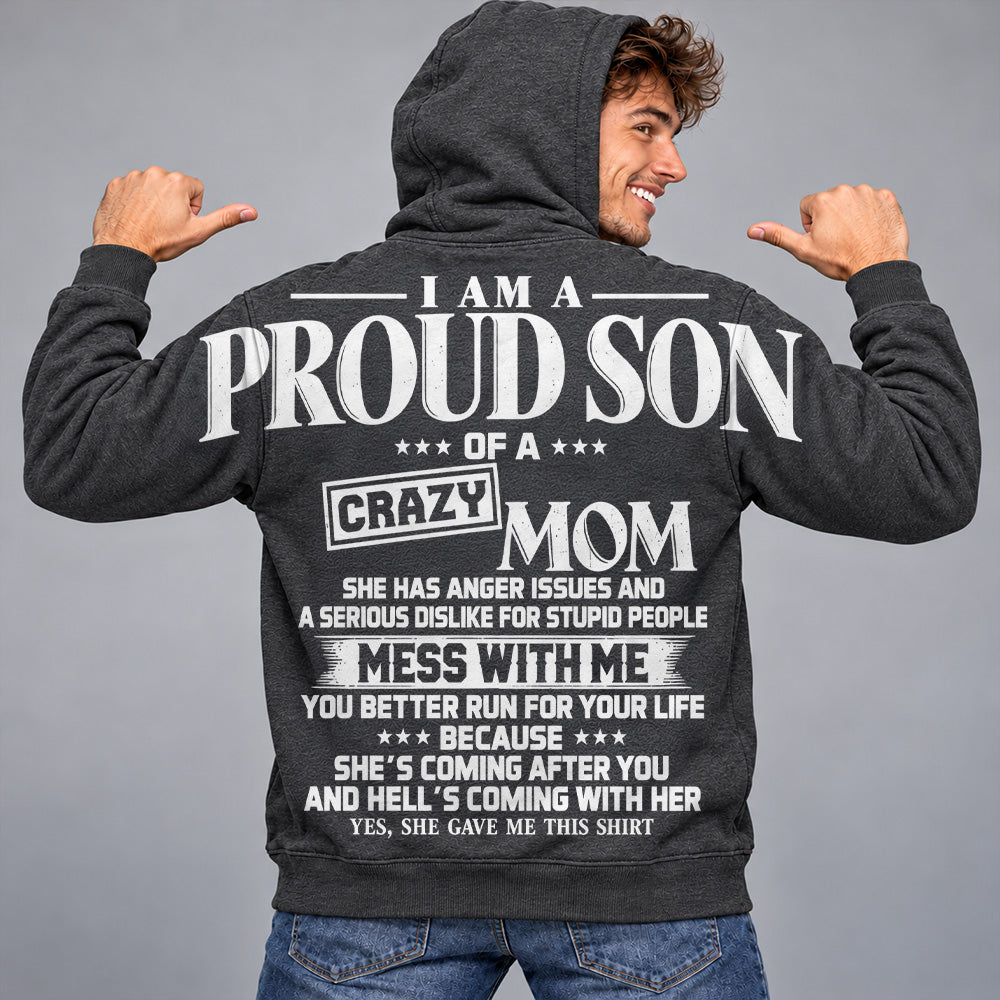 I Am A Proud Son Of A Crazy Mom Oversized Shoulder Print Shirt T24