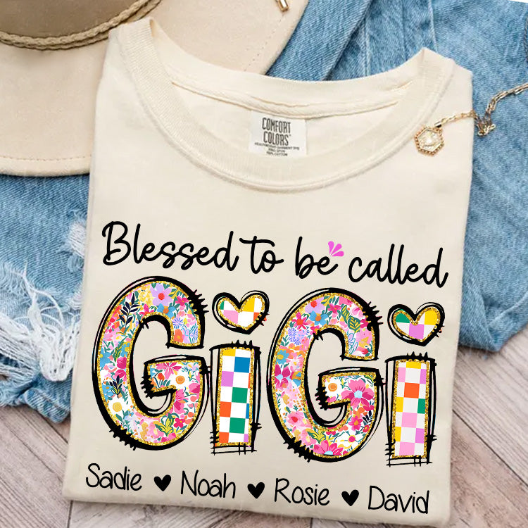 Blessed To Be Called GiGi, Personalized Grandmother T-Shirt with Grandkids' Names, Gift for Mother's Day T1807 Nv01