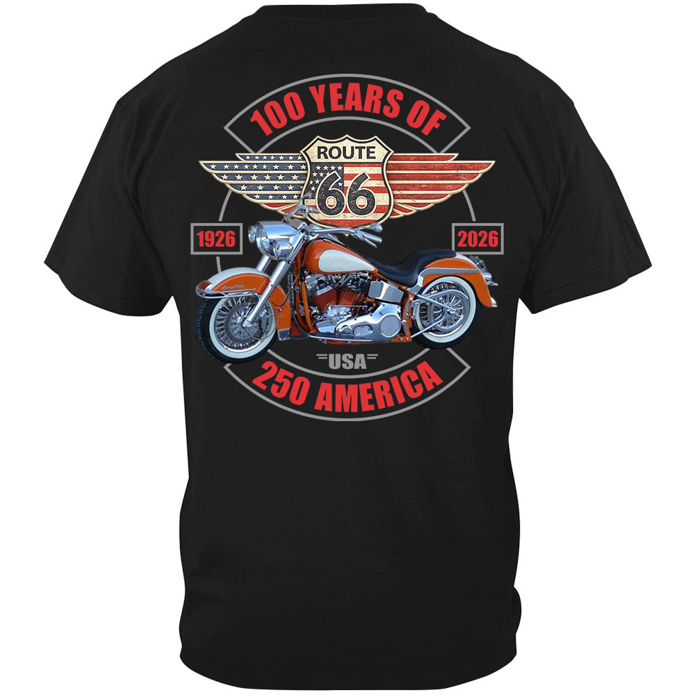 Celebrate 100 Years of Road Route 66 and America 250th Anniversary - Personalized Upload Vechicle Photo For Biker Shirt A2110