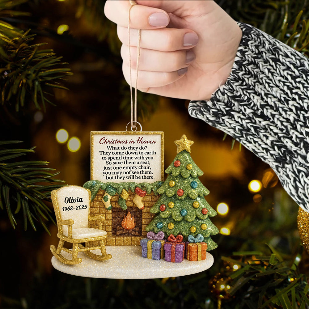 Christmas In Heaven Chair At Fireplace - Personalized Acrylic Ornament - Christmas Memorial Keepsake For Family Hv01