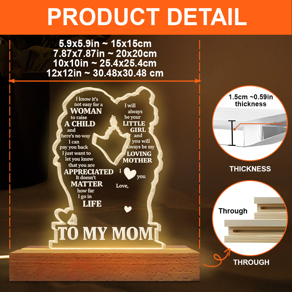 To My Mom Personalized Acrylic Block LED Night Light Heartfelt Gift For Mom, Grandma Li29