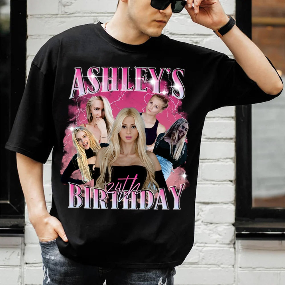 Custom Birthday Photo Collage Shirt, Custom Girlfriend-Boyfriend Tee, Bootleg Shirt, Matching Birthday Retro Shirt, Custom Phot and Name Tee
