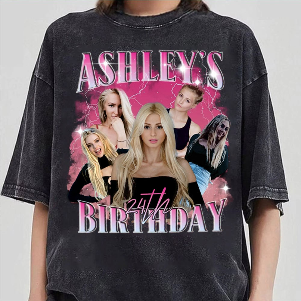 Custom Birthday Photo Collage Shirt, Custom Girlfriend-Boyfriend Tee, Bootleg Shirt, Matching Birthday Retro Shirt, Custom Phot and Name Tee