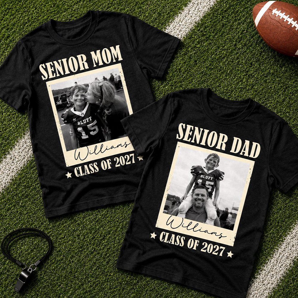 Senior Football Mom - Personalized Shirt For Football Mom Grandma Custom Football Player Photo NA04
