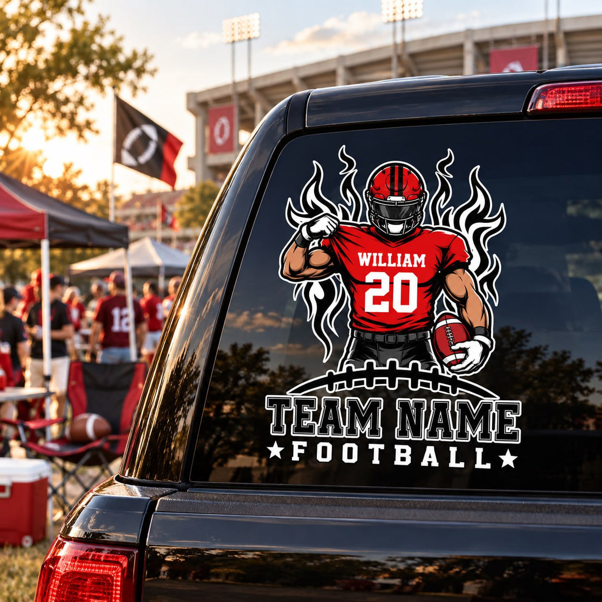 Personalized Football Player Car Decal, Custom Football Name & Number Sticker, Gift for Sports Moms and Dads T1807 VH01