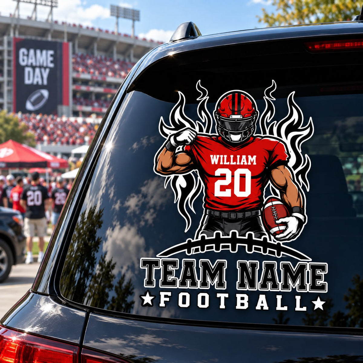 Personalized Football Player Car Decal, Custom Football Name & Number Sticker, Gift for Sports Moms and Dads T1807 VH01