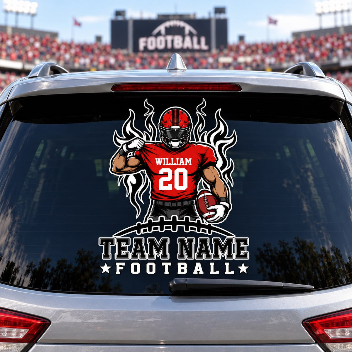 Personalized Football Player Car Decal, Custom Football Name & Number Sticker, Gift for Sports Moms and Dads T1807 VH01