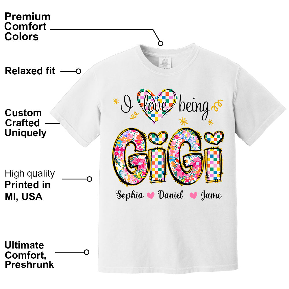 Love Being Gigi With Grandkids T-Shirt, Custom Nickname and Kid, Gift For Mother's Day T1807 Li29