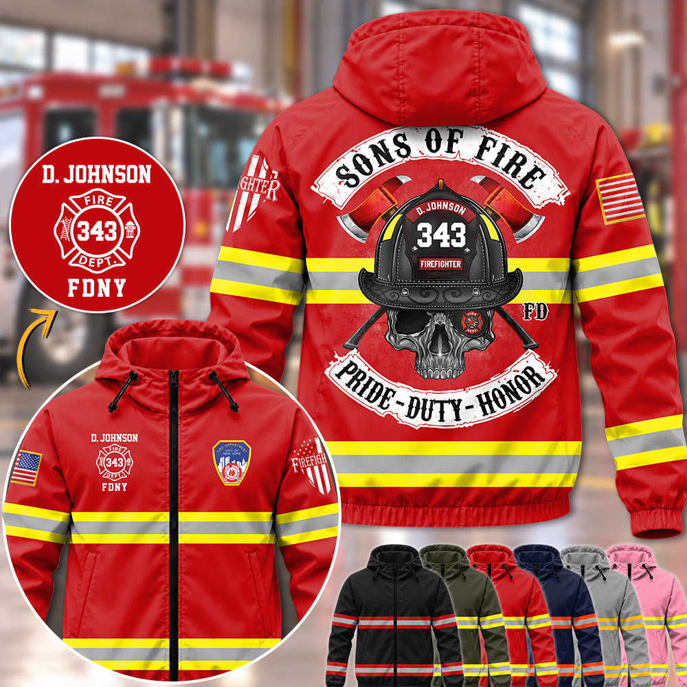 Custom US Firefighter Sons Of Fire Pride Duty Honor Windbreaker Jacket H2511 Trna