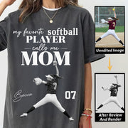 Personalized My Favorite Softball Player Calls me Mom Washed Tee Retro Bootleg Shirt For Softball Players T24
